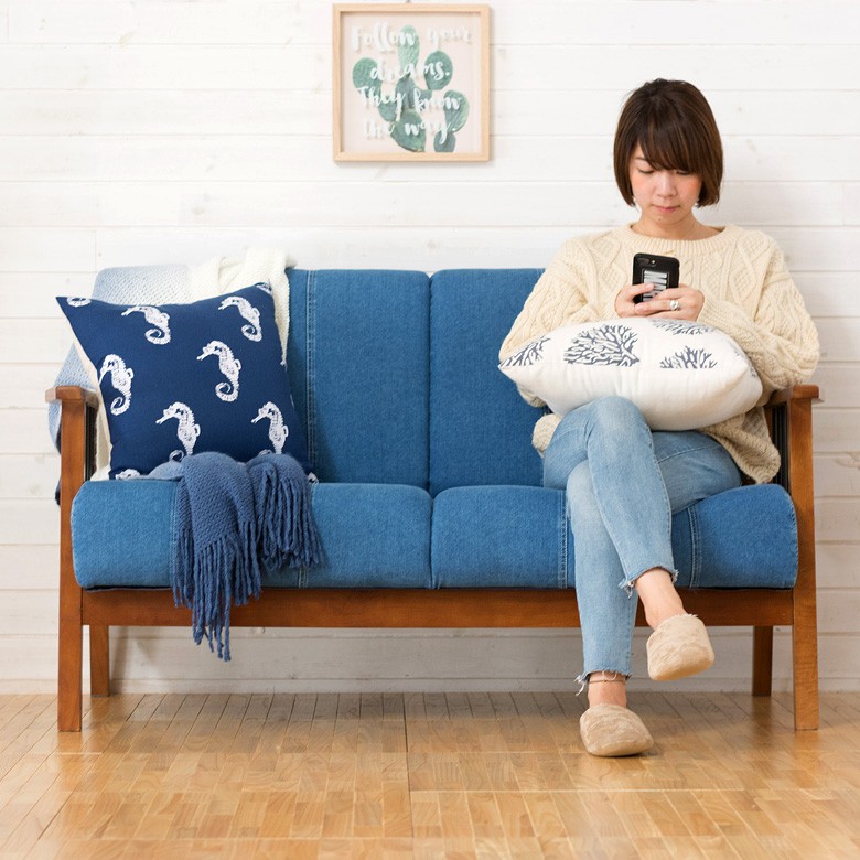 ソファ デニム 二人掛け 2人掛け リビングチェア 木製 単品 ダイニング