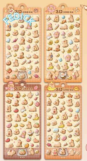 ボンボンドロップシール パンダ カピバラ ミニ 立体 キラキラ 小物デコ