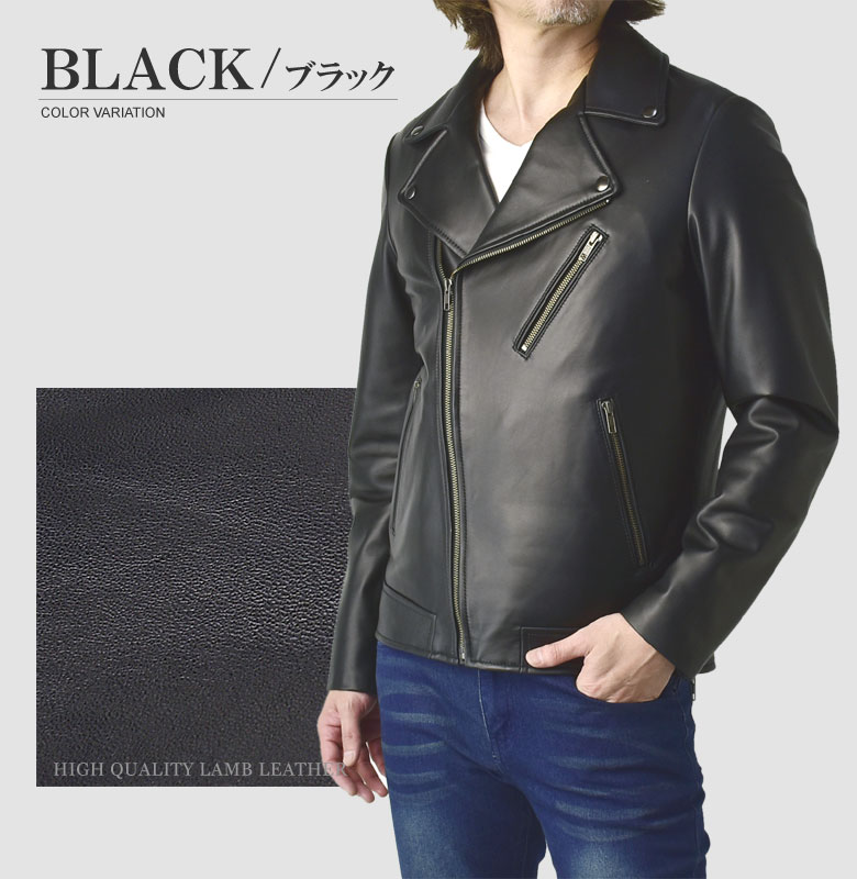 FLAG ON CREW ラムレザー Wライダースジャケット メンズ 本革 ダブル