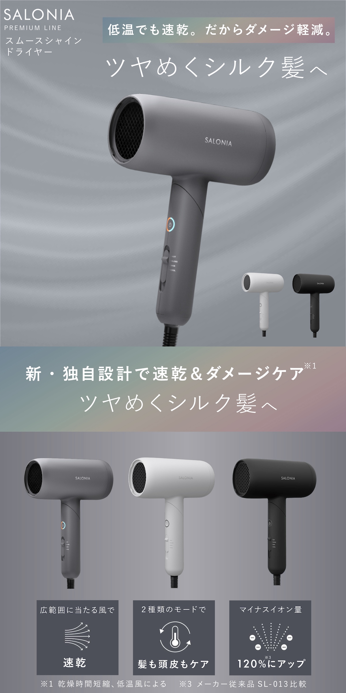 新品】SALONIA サロニア スムースシャイン ドライヤーグレー