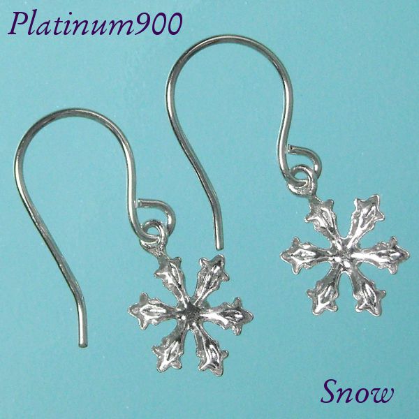 ピアス 雪の結晶 揺れるタイプ スノー フック 天然ダイヤモンド 4月