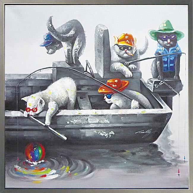 油絵 にゃんこ にぎやかなテーブル 油絵 にゃんこ様専用 にぎやかな