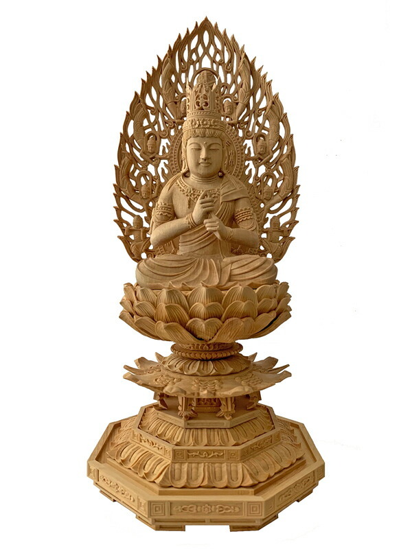 仏像 大日如来 柘植 八角台座 飛天光背 2.5寸 木彫 真言宗 本柘植