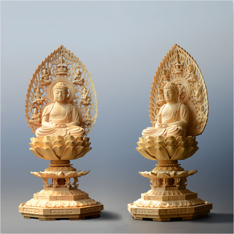 光背(2.5寸坐像用)#433 透し彫 奏楽飛天 宝塔 ◇白檀 木彫