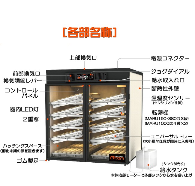 MARU1000-DELUXE 業務用全自動孵卵器(ふ卵器・ふ卵機) : eバード