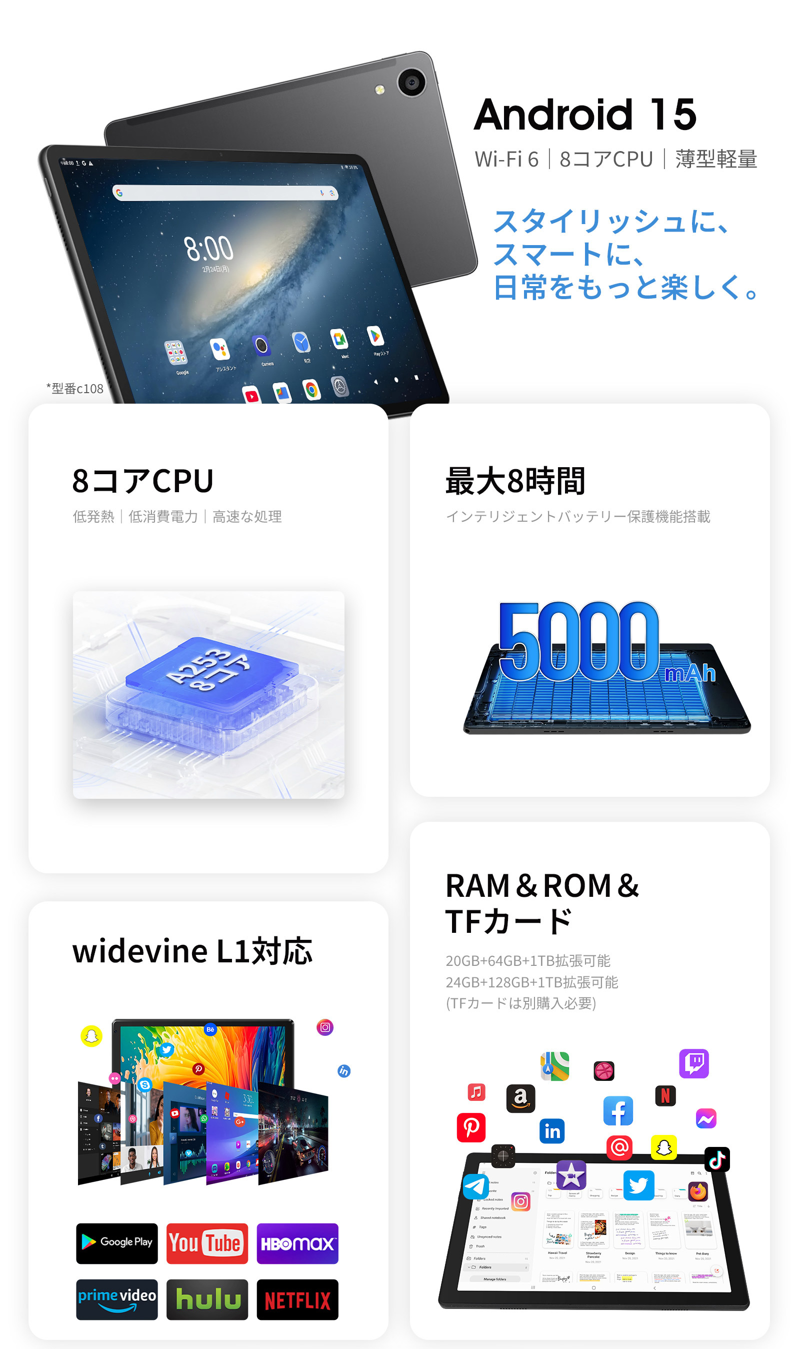 500円off/タブレット 10インチ 豪華8点セット Android 15 Wi-Fiモデル