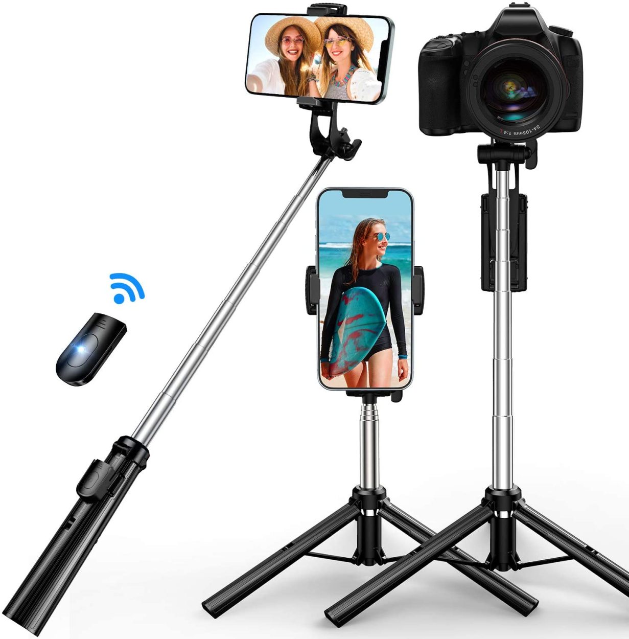 自撮り棒 iphone android 対応 三脚付き セルカ棒 Bluetooth LEDライト