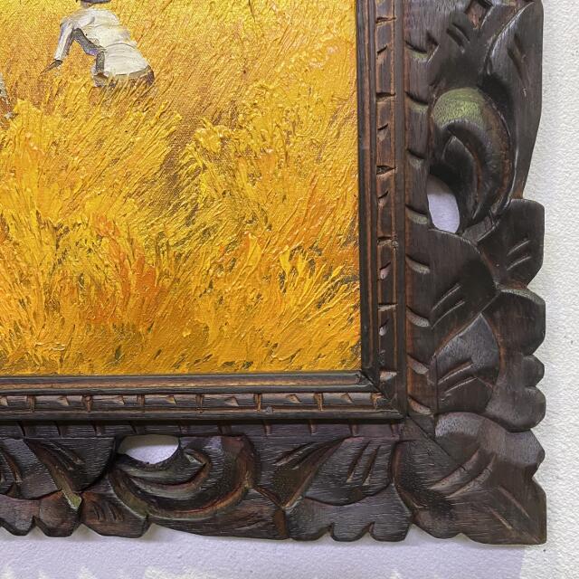 バリ絵画 風景画 稲刈り W53×H43 田園 L-6 アジアン ウブド アート