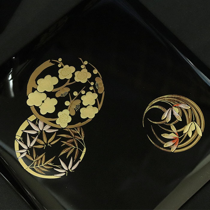 重箱 3段 日本製 国産 会津漆器 6.5 三段本重 雅花丸 黒 内朱 6.5寸 5