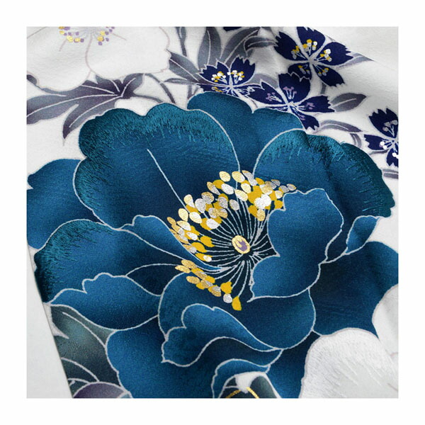 未仕立て 振袖 22点セット「Vサンク 白 牡丹に花々」仮絵羽 振り袖