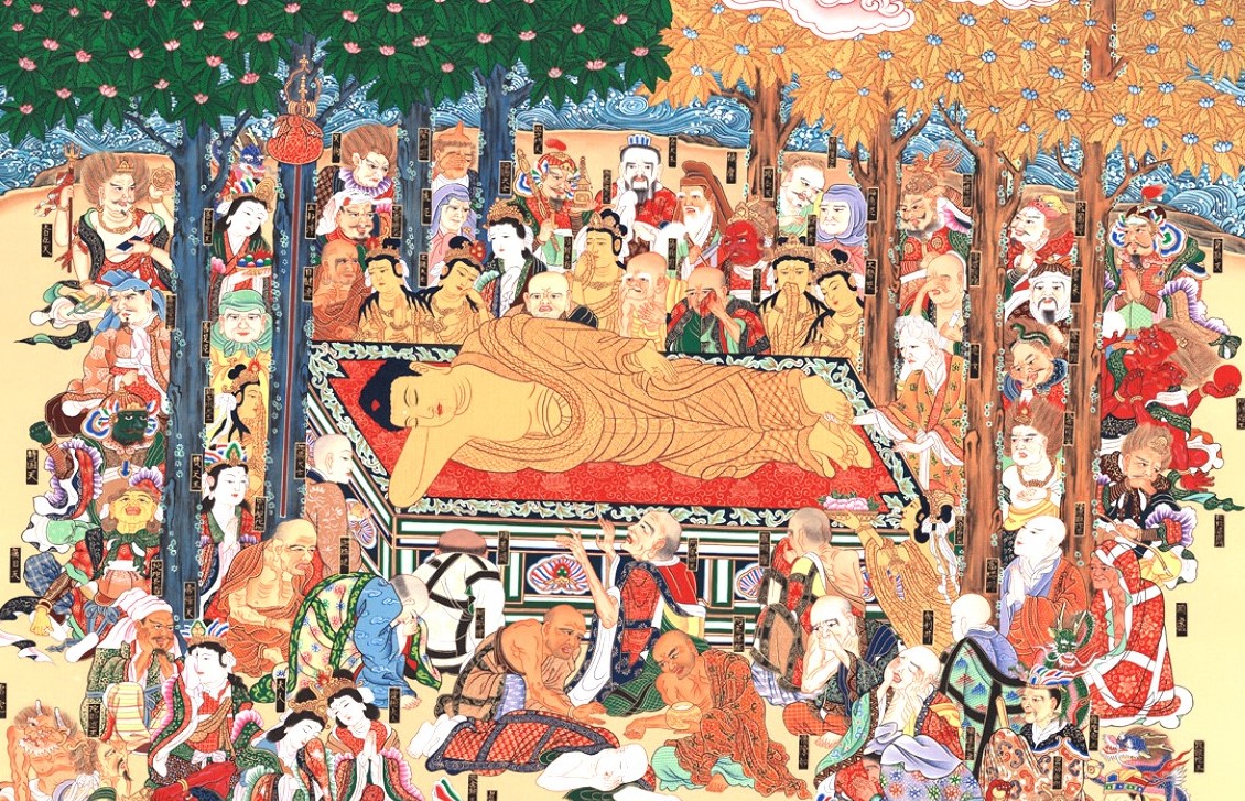 掛け軸 掛軸 釈迦涅槃図 大幅仏画 (複製画・新品) 桐箱・タトウ箱入り