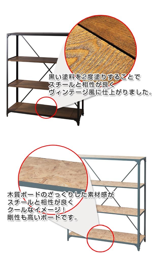 東谷 オープンラック 幅121cm 3段 スチールフレーム ヴィンテージ