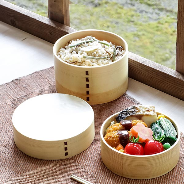 弁当箱 曲げわっぱ 2段 700ml おひつ風 （ 木製 ランチボックス 二段