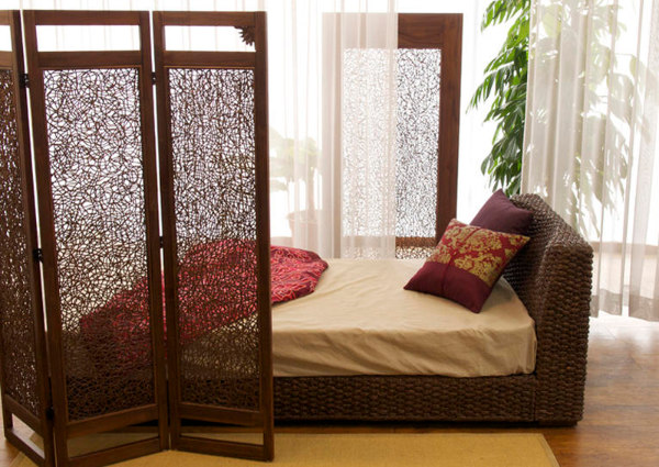 籐 スクリーン 3連 アジアンテイスト チーク材フレーム 高さ160cm
