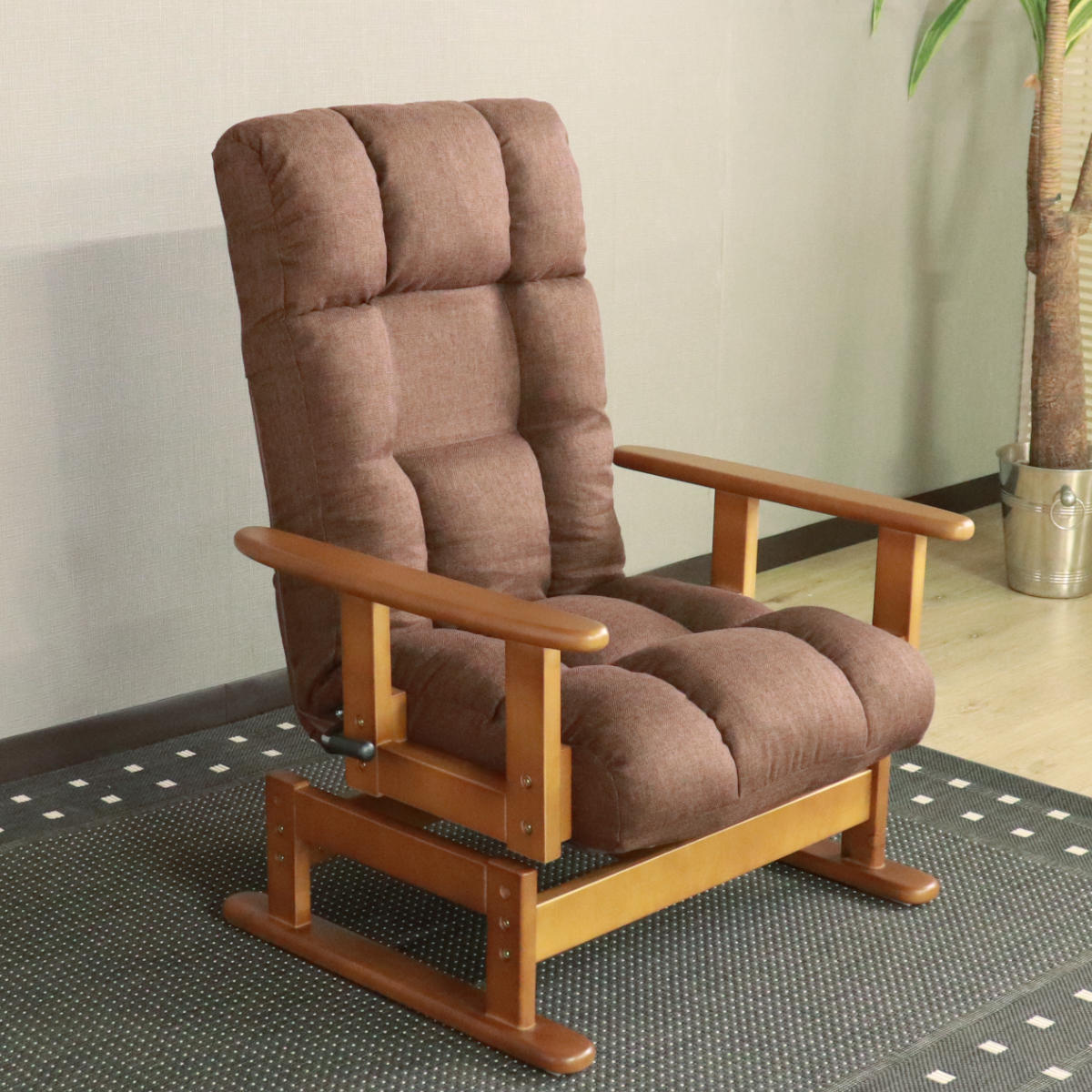 高座椅子 回転式 木肘 7段階リクライニング 座面高2段階式 （ 座いす