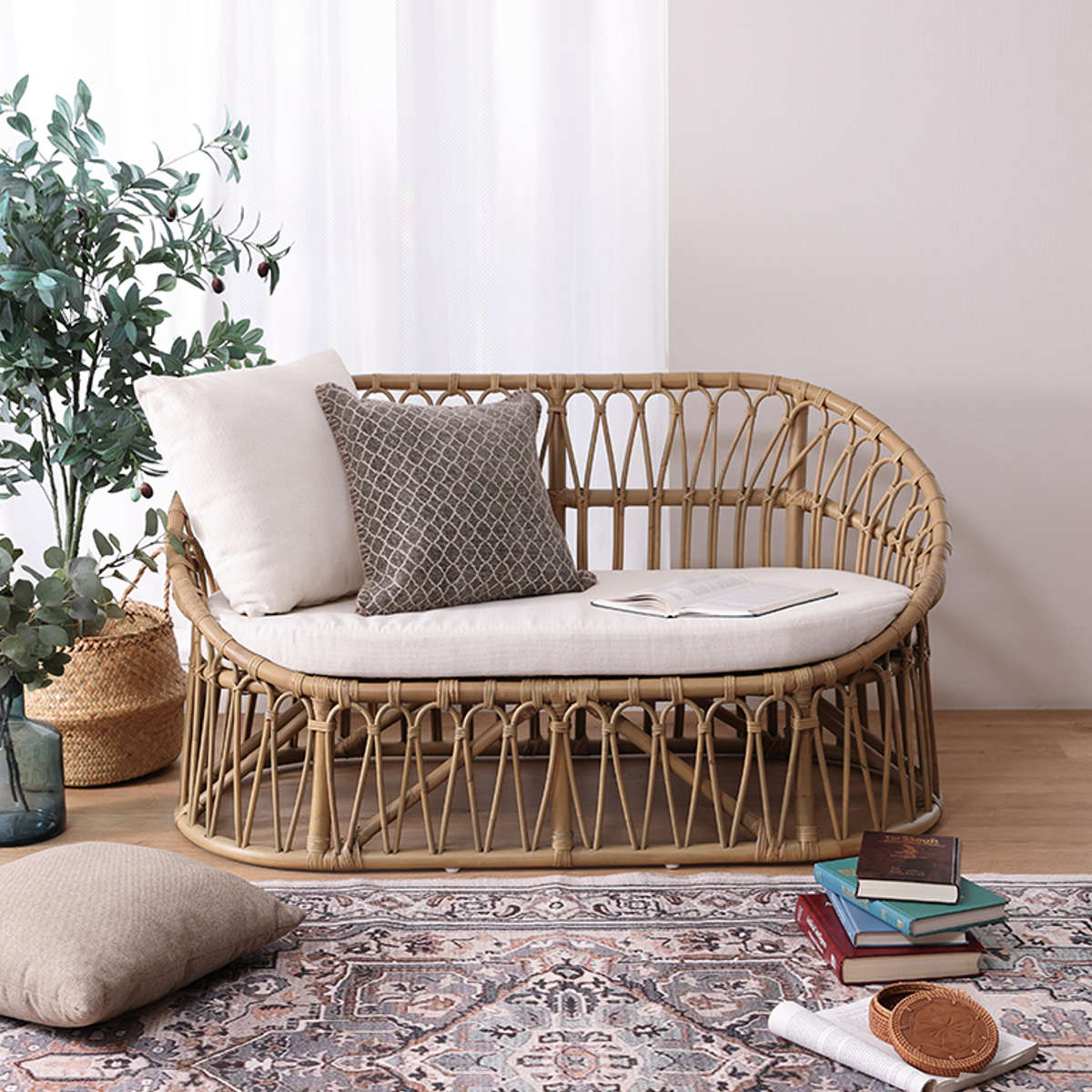 ラタンソファ ラタン 2人掛け 座面高37cm クッション付 Breeze （ 開梱