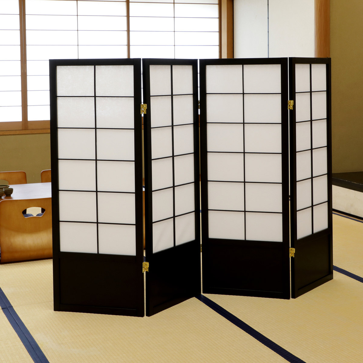 弘益 和風衝立 4連 折りたたみ 高さ120cm 天然木 完成品 不織布