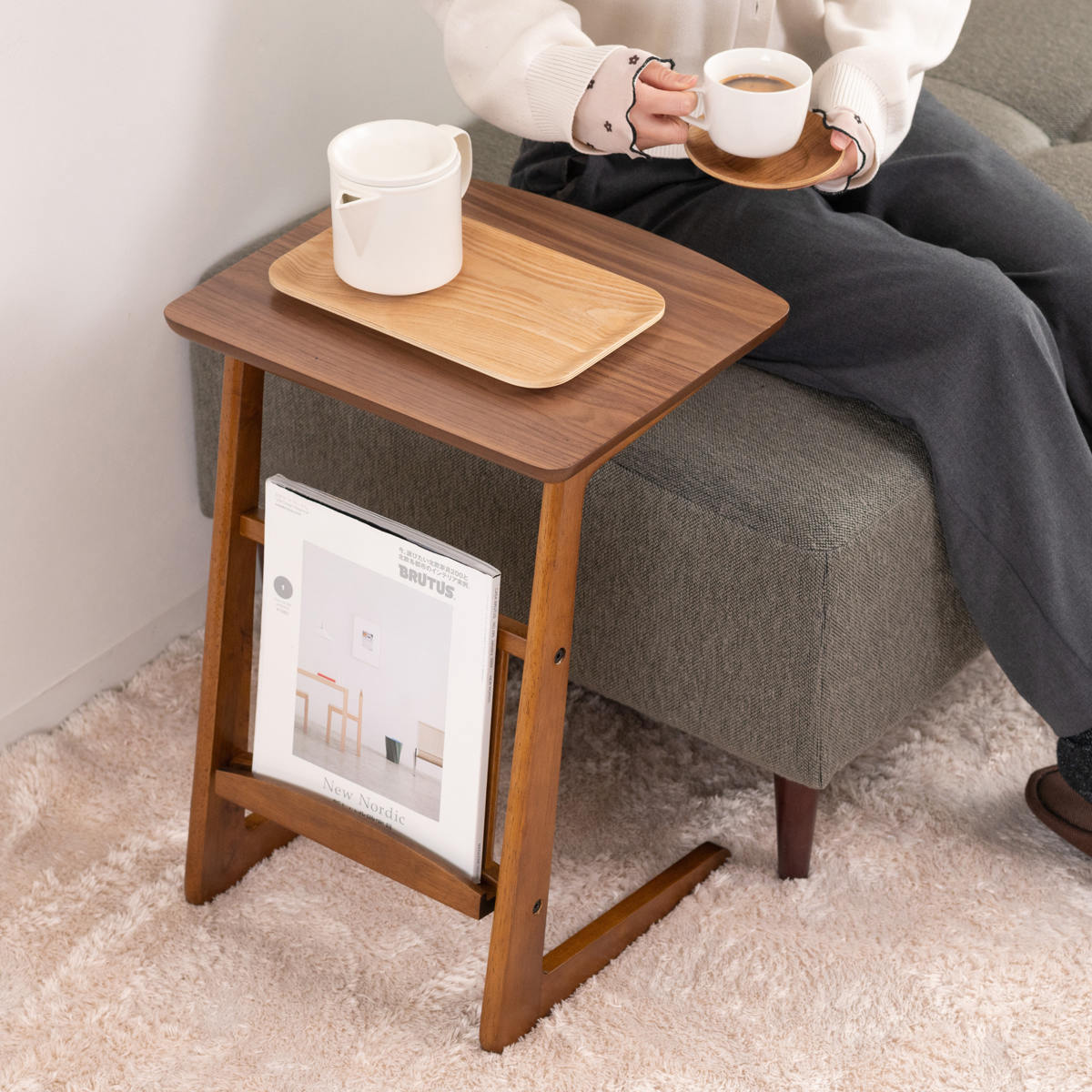 東谷 ソファサイドテーブル マガジンラック付 （ サイドテーブル