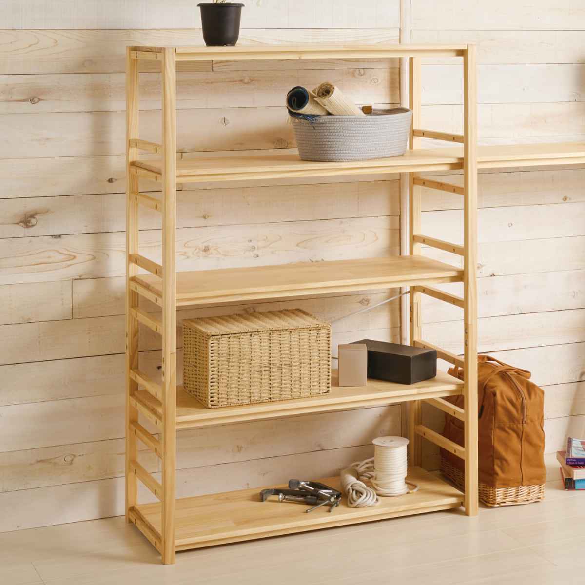 弘益 フリーラック 5段 天然木 オープンラック パレット 約幅85cm