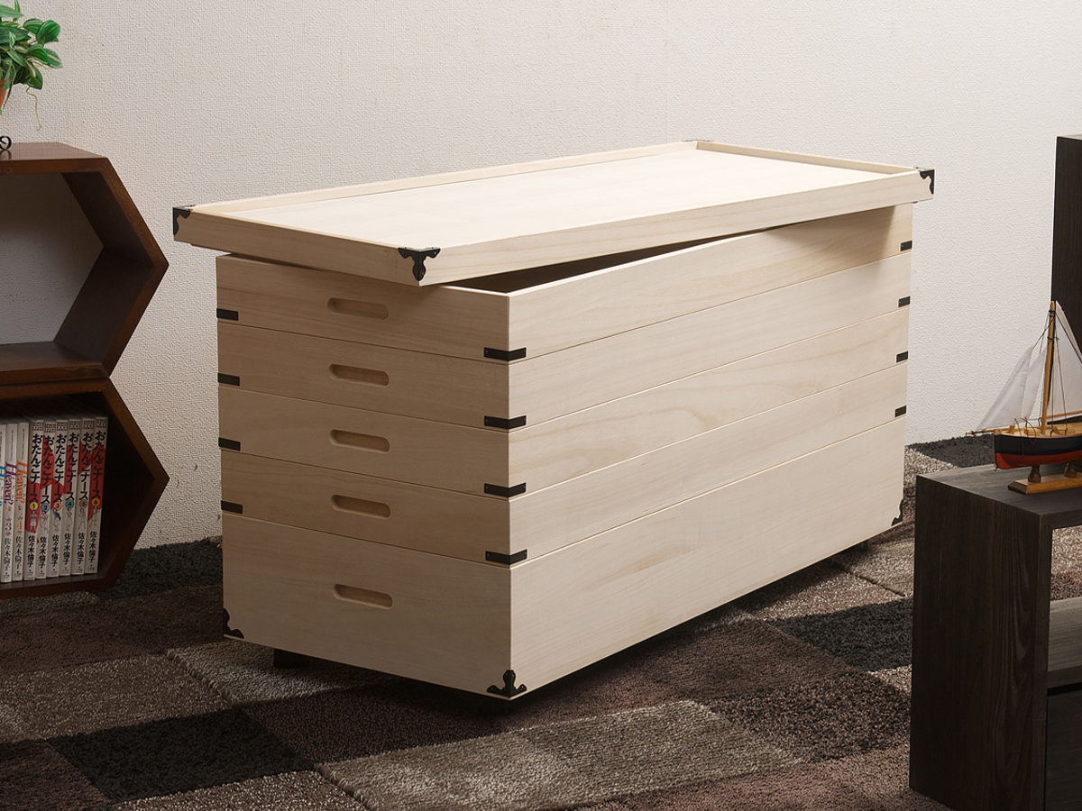 桐 衣装ケース 5段 日本製 隅金具 キャスター付 幅95cm （ 桐衣装