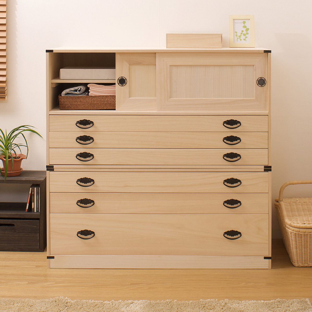 桐タンス 6段 引き戸タイプ 着物用 幅99 高さ98cm （ 桐たんす 桐