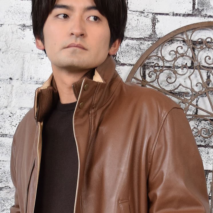 本革 ソフト ラム レザー ジャケット 本皮 ソフトラム メンズ スタンド