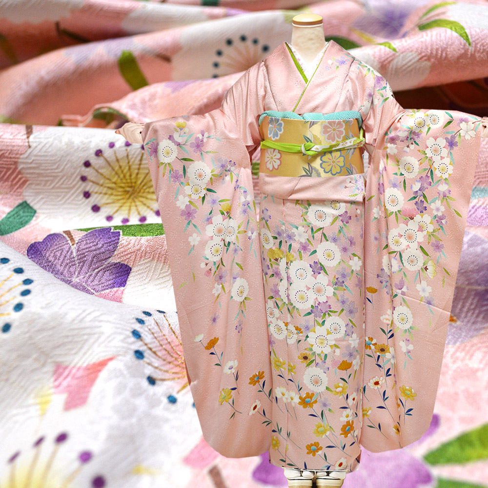 手描き 京友禅 正絹 振袖 30点 セット ピンク 成人式 ふりそで 袋帯