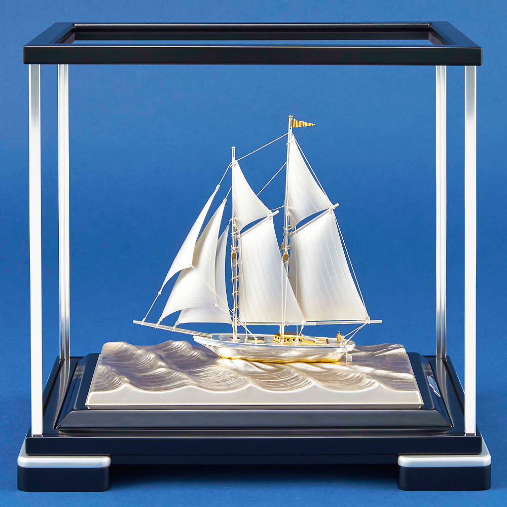 関 武比古 純銀 八角額 帆船 5号 関工芸 銀細工 5795関武比古作