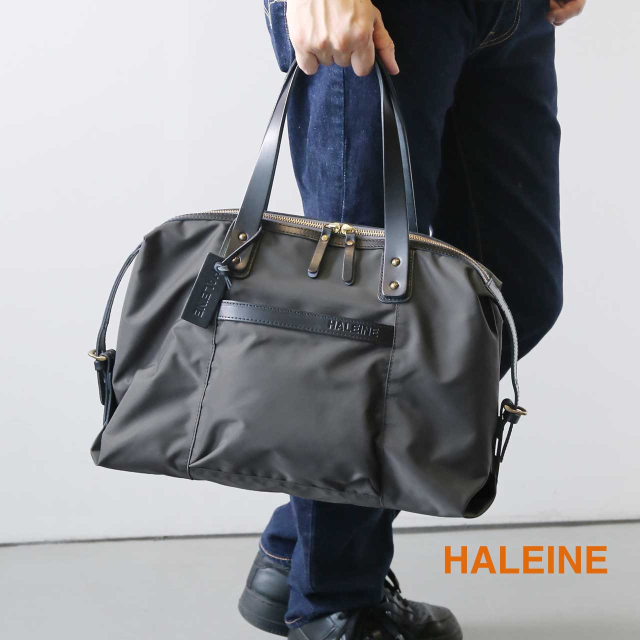 HALEINE ブランド 日本製 ナイロン 栃木レザー ミニ ボストン バッグ