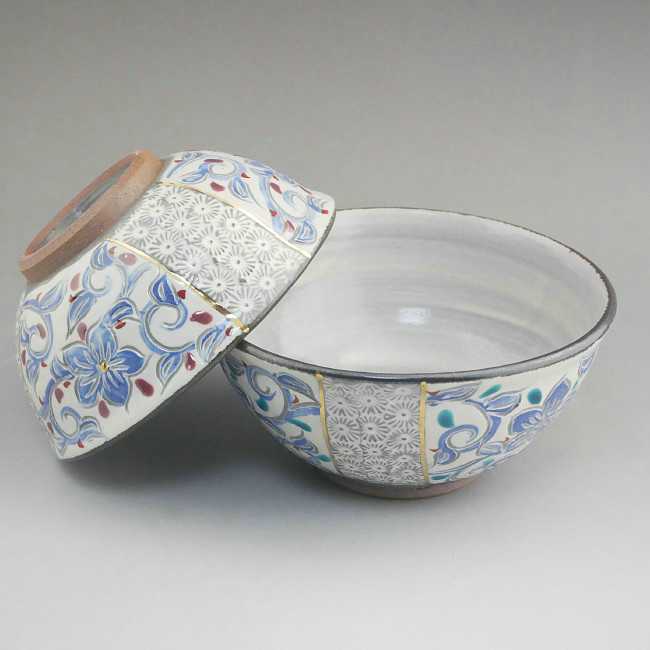 京焼・清水焼 紫三島 透かし大鉢 森里 秀夫 京焼・清水焼 紫三島