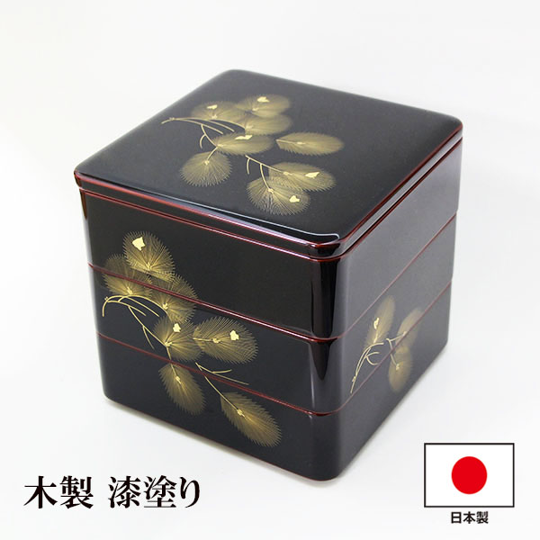 重箱/秋田県 伝統工芸品 川連漆器 三段重/天然木 本漆塗 三段 重箱 800