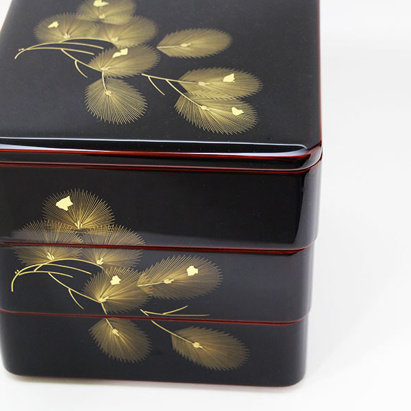重箱 3段 木製 漆塗り 溜内朱 松 沈金 6.5寸 日本製 越前漆器 越前塗り