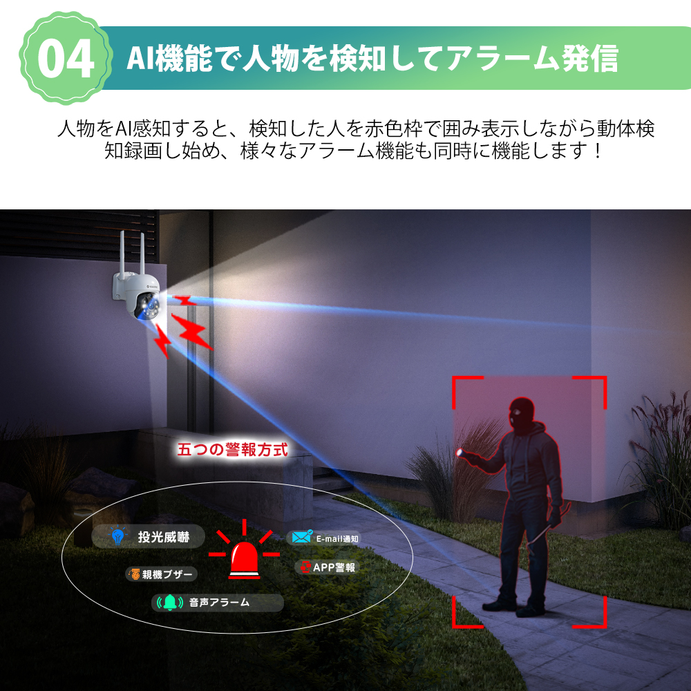 防犯カメラ 監視カメラ ワイヤレス 屋外 WiFi 防犯灯 ドーム 500万画素