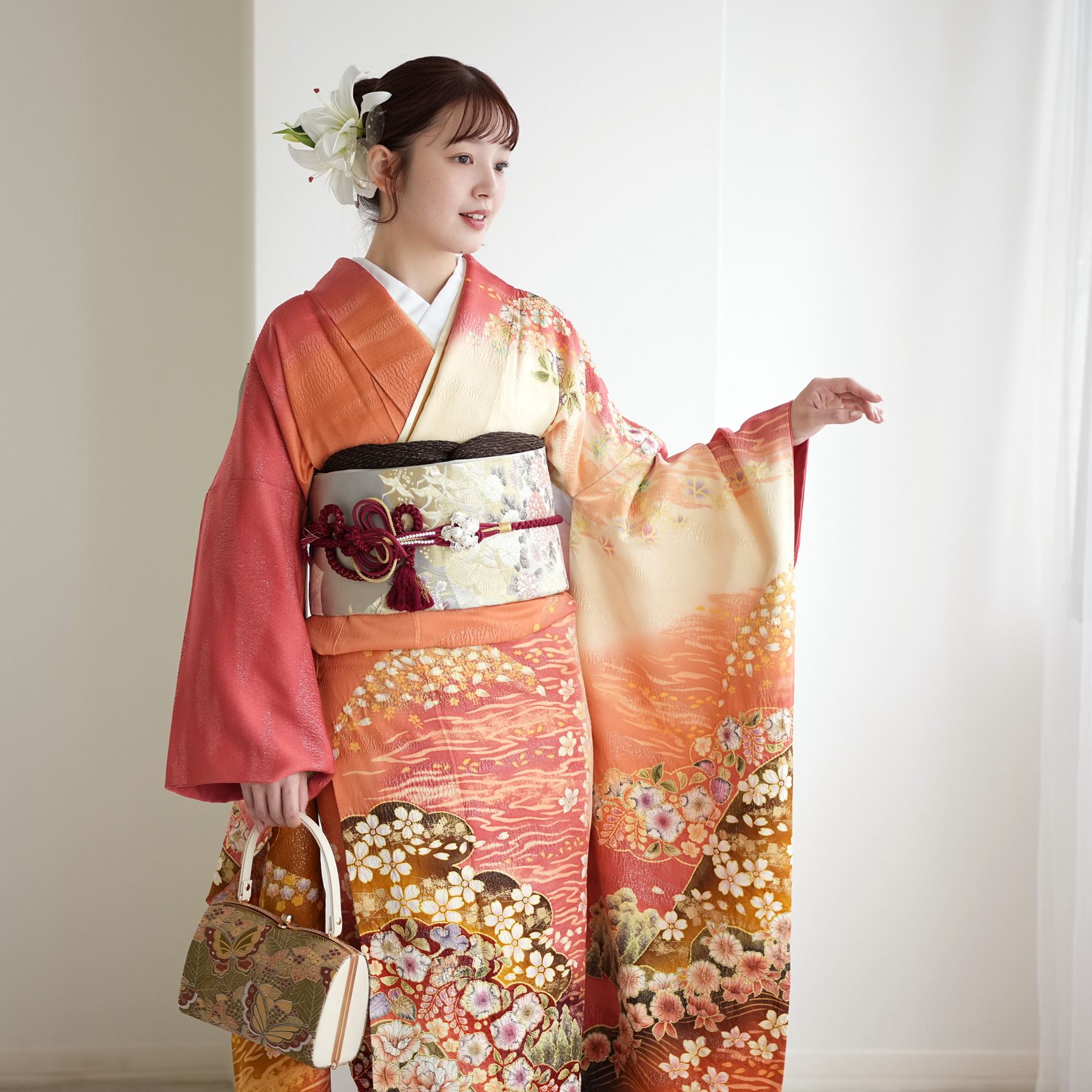 振袖 レンタル 成人式 21点セット 古典柄 レトロ アンティーク系 振袖