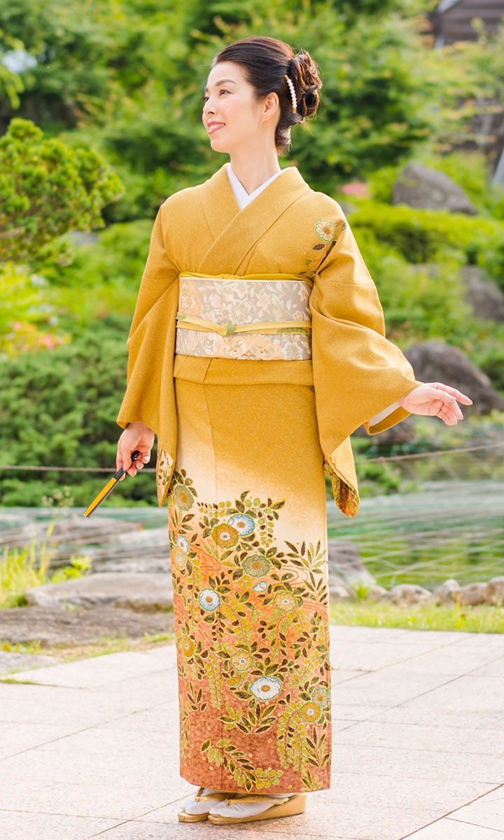 海外コレクター向高級絹織物レディース用ちりめん生地着物豪華絢爛華々