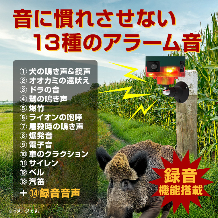 動物撃退器 防犯 アラーム センサー 警報器 録音 ソーラー式 360度 人