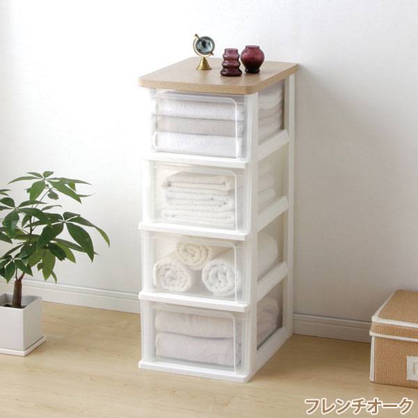 IRIS OHYAMA（アイリスオーヤマ） チェスト 4段 スリム 木天板 ウッド