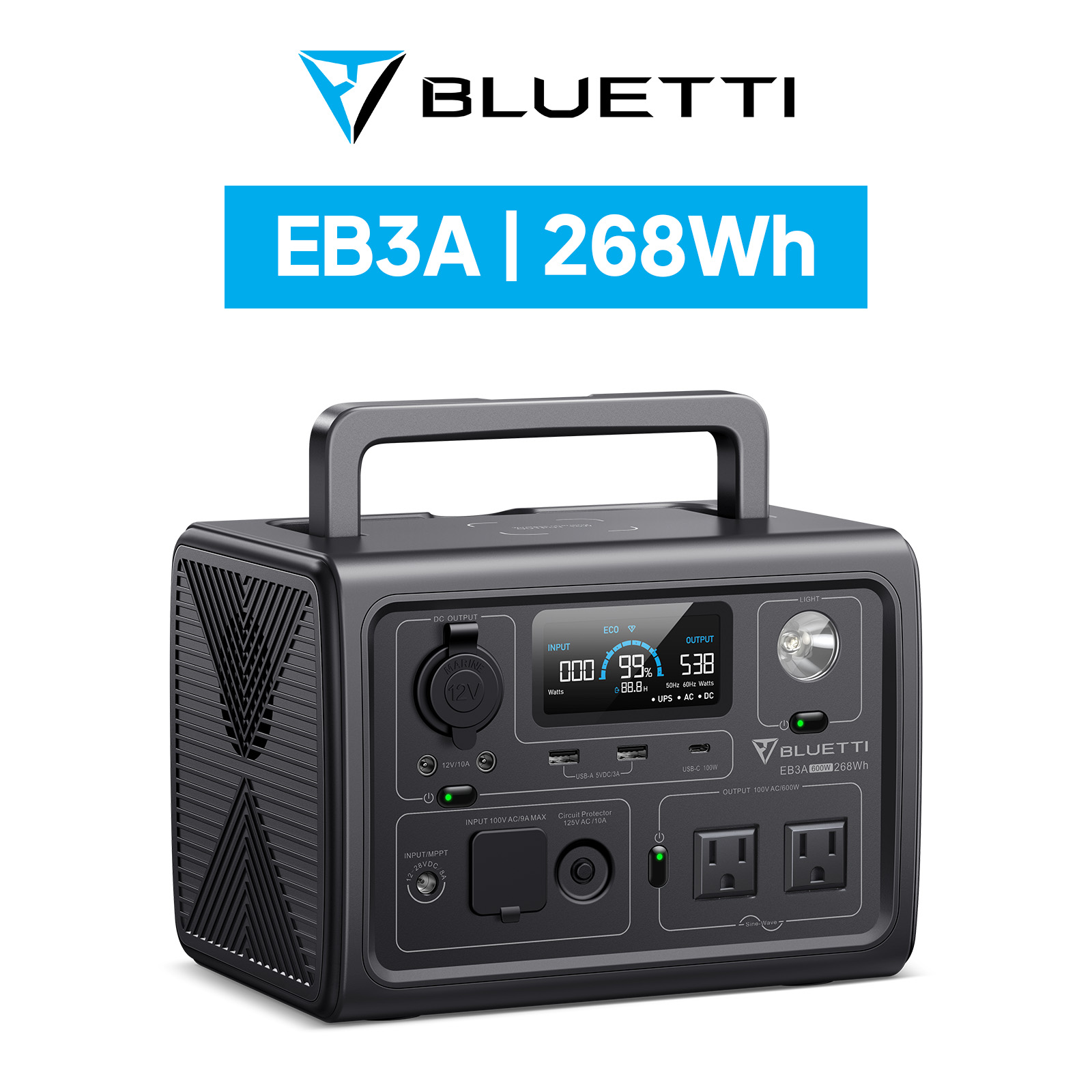 BLUETTI ポータブル電源 EB3A スチールグレー 268Wh/600W 軽量 小型