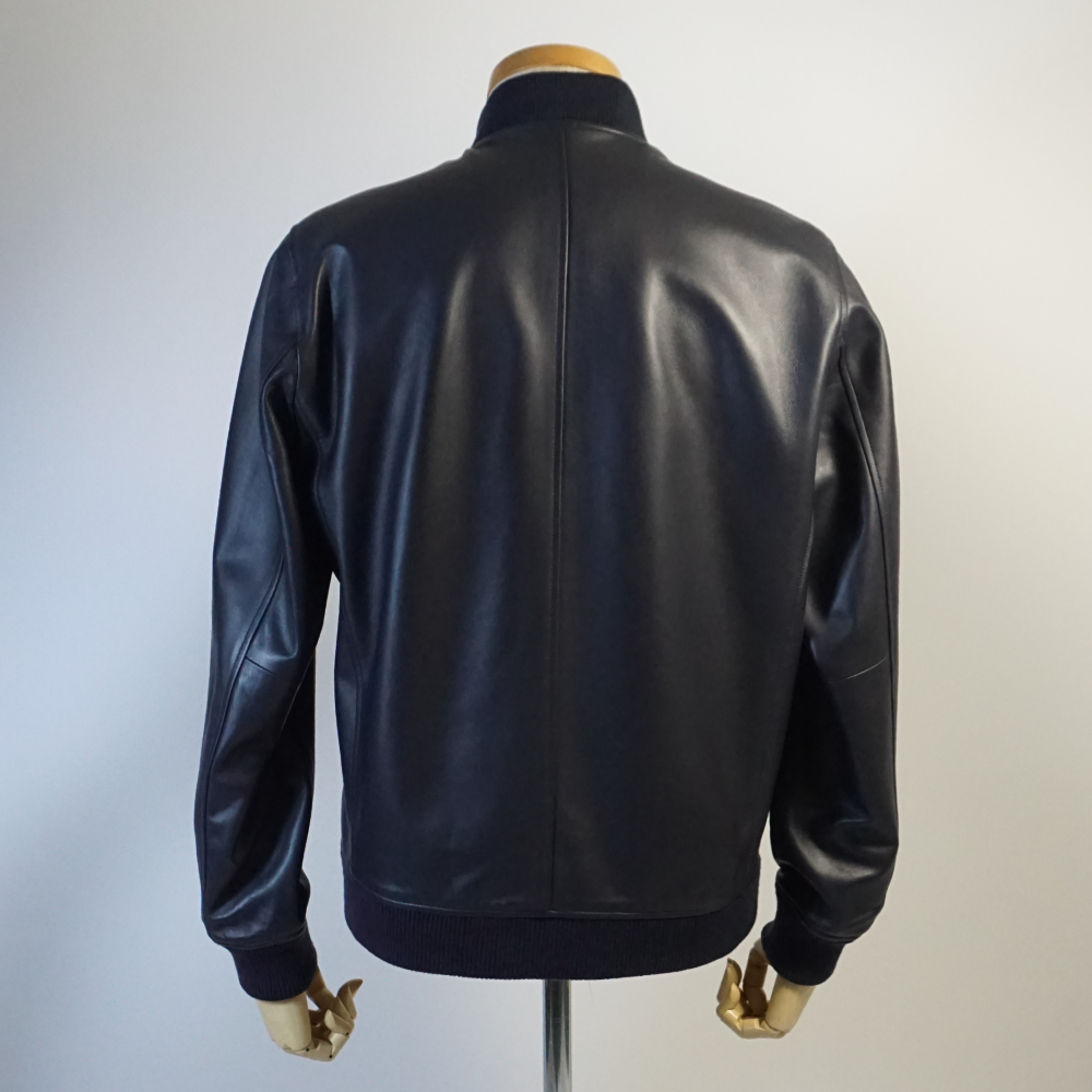 レザージャケット ネイビー 紺 羊革 MA-1 革ジャン ラムレザー 羊皮 本