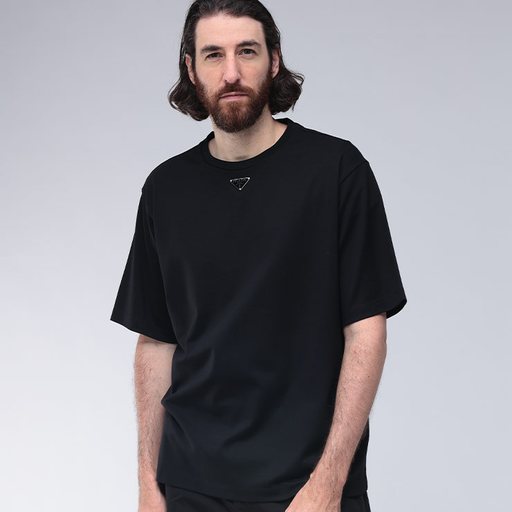 PRADA（プラダ） Tシャツ メンズ トライアングル ロゴ プレート クルー