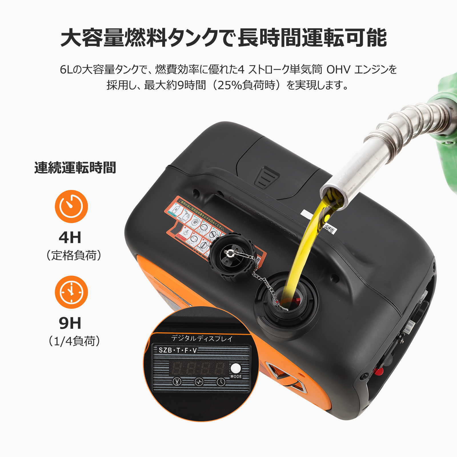 インバーター発電機 高性能 定格出力3.1kVA オープン型 静音 ガソリン