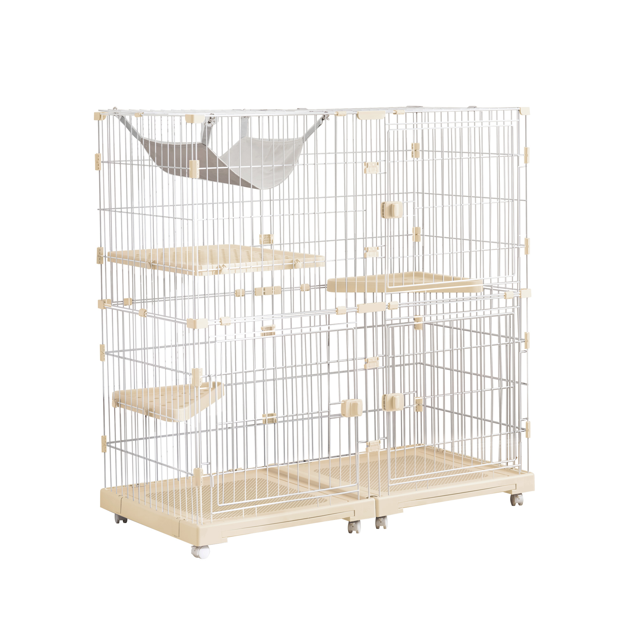 BTM 【掃除しやすいトレー】猫 ケージ キャットケージ 2段 幅広設計