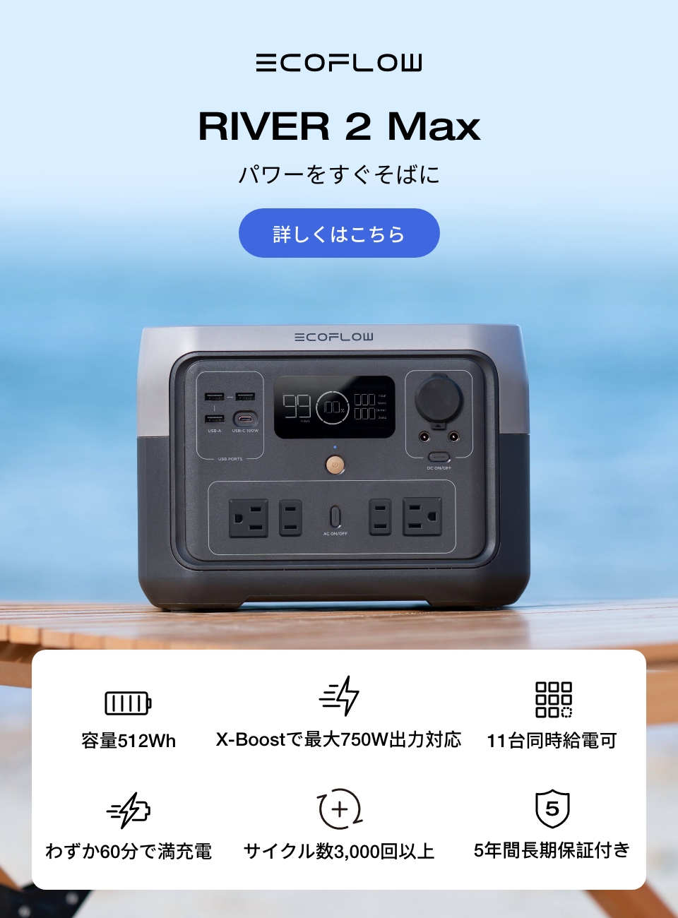 ECOFLOW EcoFlow RIVER 2 Max ポータブル電源 専用バッグ セット 512Wh