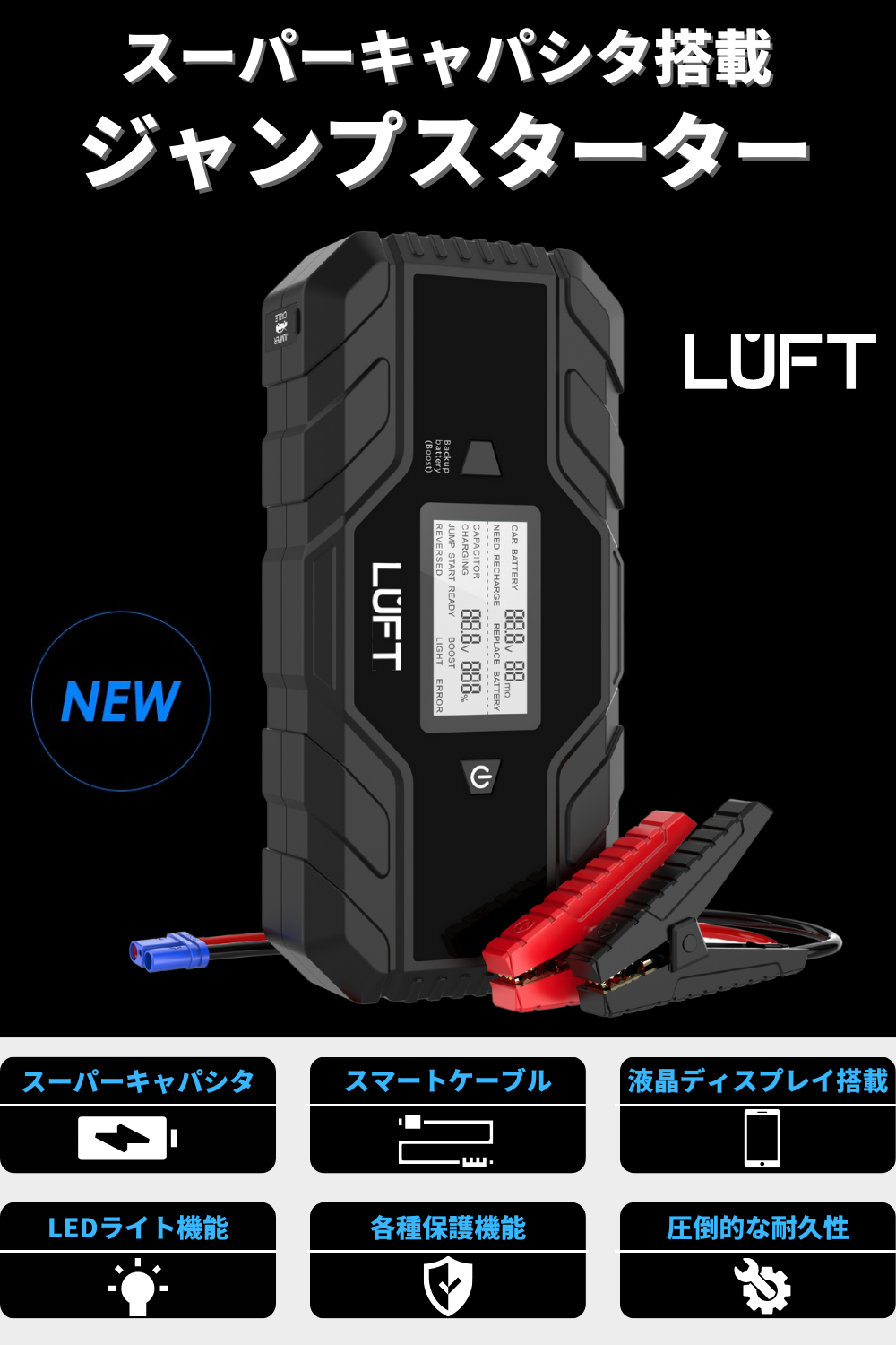 ジャンプスターター スーパーキャパシタ搭載 エンジンスターター 12V