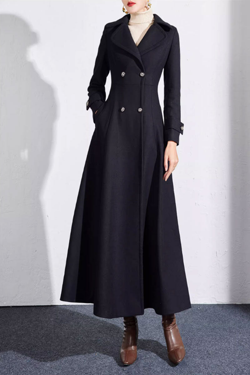 Black swing a line long wool coat women 4701 – Xiaolizi
