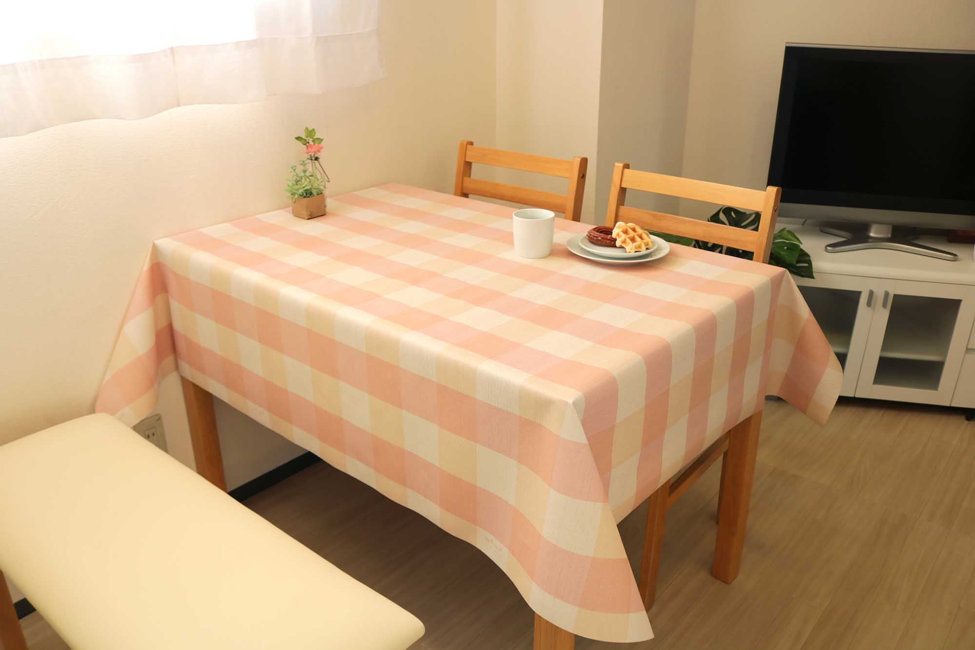 テーブルクロス ツートンチェック ピンク （幅 約120cm×長さ