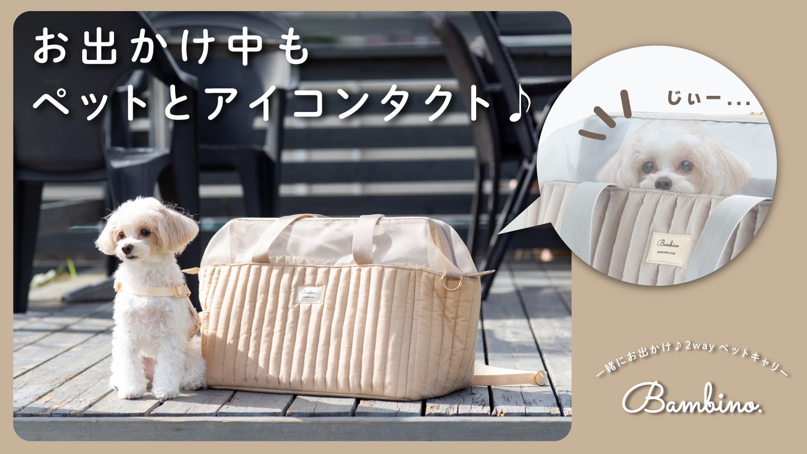メッシュ窓で見つめ合う、お出かけタイム♪】ペットキャリーBambino