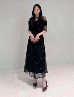 LEJA】2WAYチュールトップスパールAラインドレスワンピース2点セット