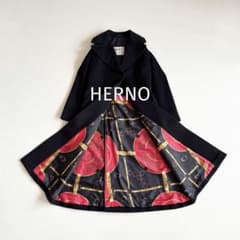 ヘルノ】 ウールカシミヤロングコート M スカーフ柄 ヴィンテージ