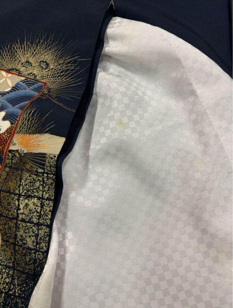 七五三　3歳男の子　着物・袴セット　紺系　五つ紋　富士山　兜　日本製　新品